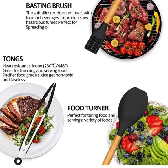 33 Pcs Silicone Cooking Utensils Set, Non-Stick, Heat Resistance (Black) - Picture 4 of 6